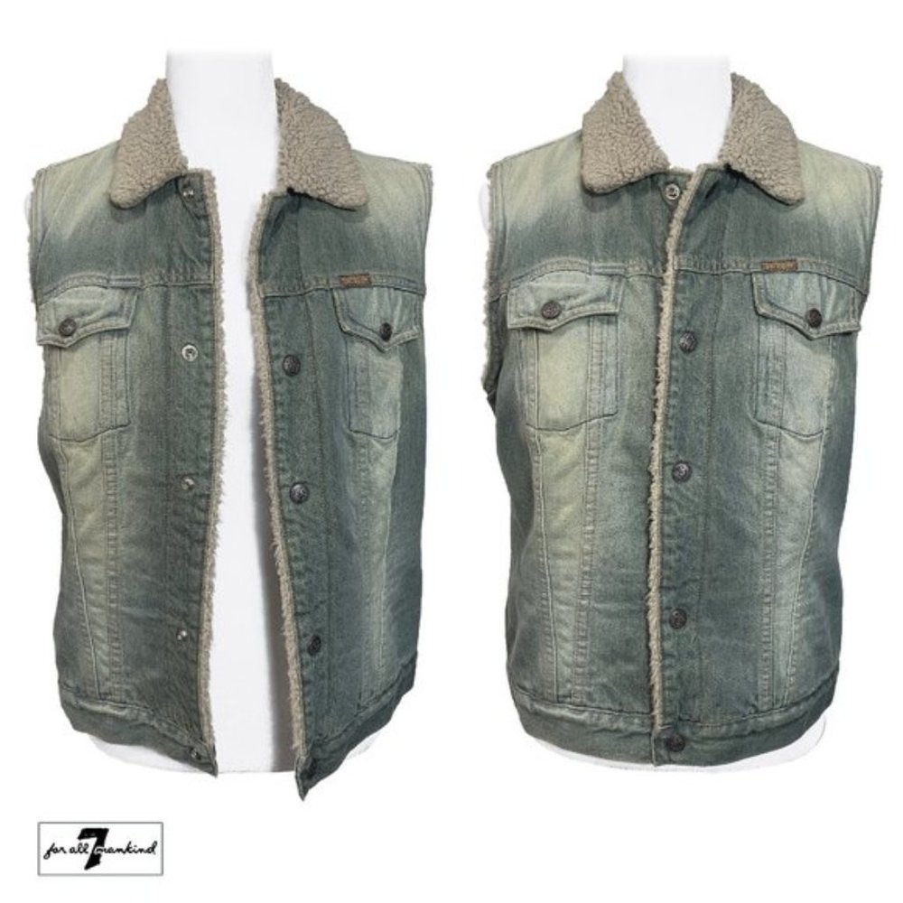 VTG 7 For All Mankind Sherpa Denim Vest S - Picture 7 of 7